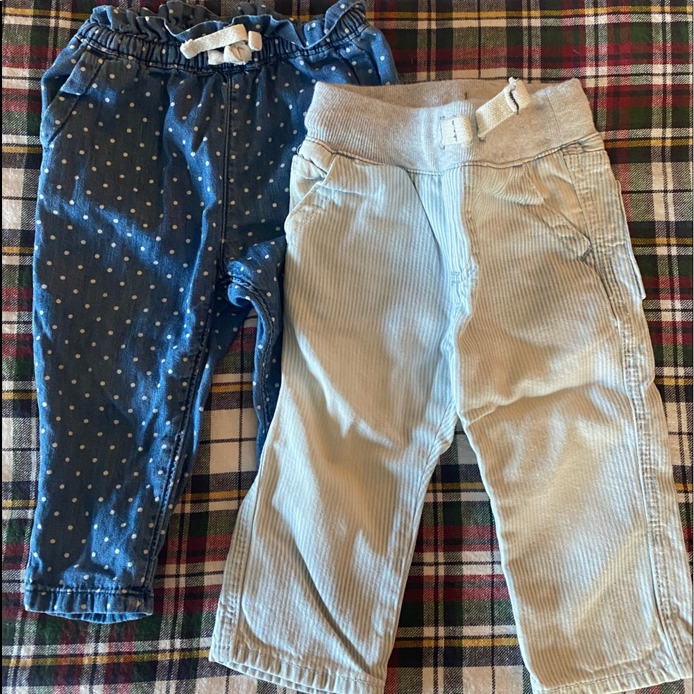 (2) GUC baby gap pants. Polka dots and railroad stripes. Size 12-18 months